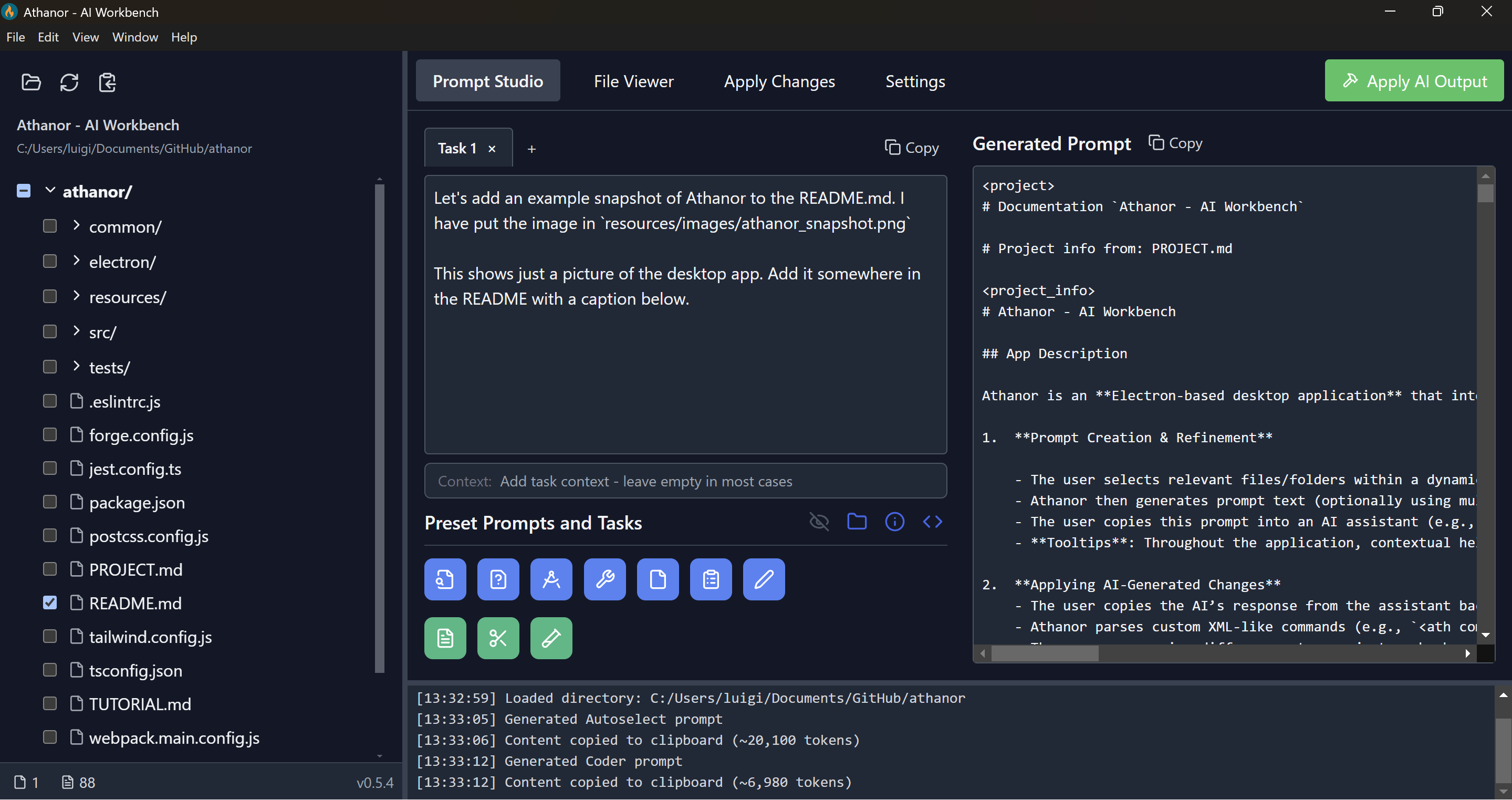 Athanor Interface: File explorer and prompt generation